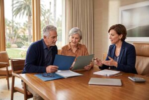 financial advisor consulting senior couple office